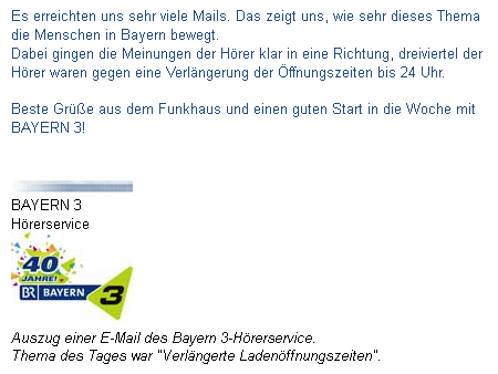 E-Mail-Auszug Bayern 3.
